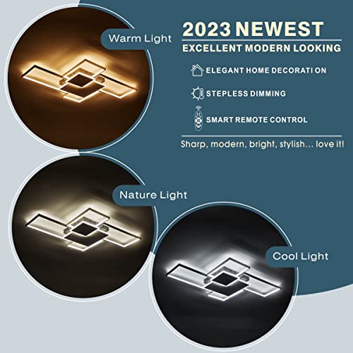 Modern Led Ceiling Light ,Upgrade 43.3In Ceiling Light Fixture Flush Mount,Dimmable Modern Ceiling Light For Living Room Lighting Fixture Ceiling With Remote ,6-Light Close To Ceiling Light Fixtures #TOP1