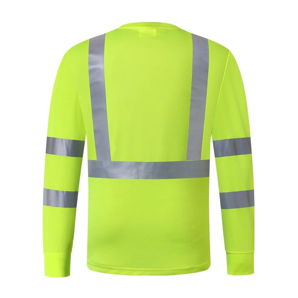 Chaleco reflectante de alta visibilidad, Camisa de manga larga reflectante secado rápido amarilla alta visibilidad S-5XL(5XL)