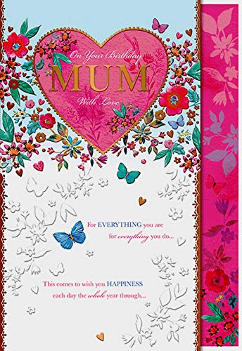 Thinking of You! Words n Wishes Mum Birthday Card - Beautiful Floral and Butterfly Design - Attractive Embossed and Foil Finish - For Her (WW-R023),Multi,186 x 266mm