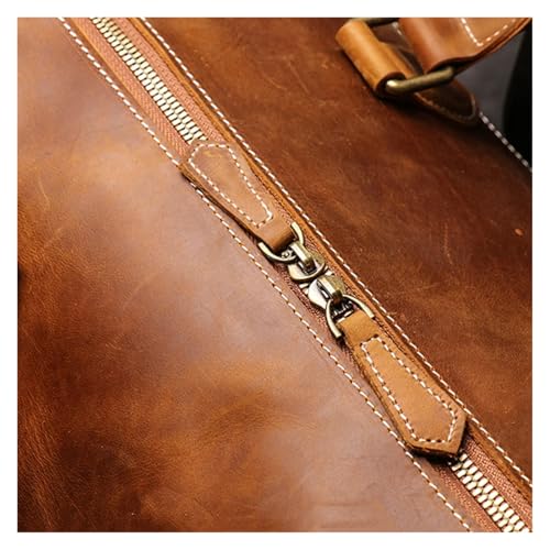 Travel Bag Men's Cowhide Travel Bag Women's Weekend Handbag Large Capacity Vintage Duffle Bag Leather Laptop Bag(Coffee Color)2
