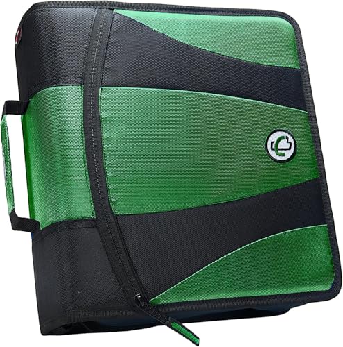 Case-it The Dual 2.0 2-in-1 Zipper Binder | Two 2-Inch D-Rings, 700 Sheet Capacity, 5-Subject Expanding File Folder, Multiple Pockets & Storage Organizer, Shoulder Strap | Dual-301 Kelly Green