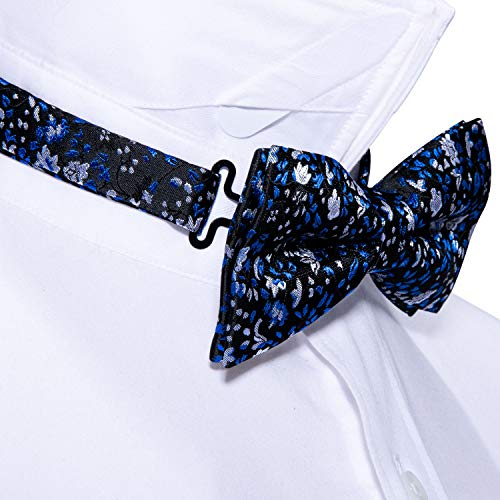 Yohowa Silver Blue Bow Tie And Pocket Square Set Pretied Silk Bow Tie For Men #TOP4
