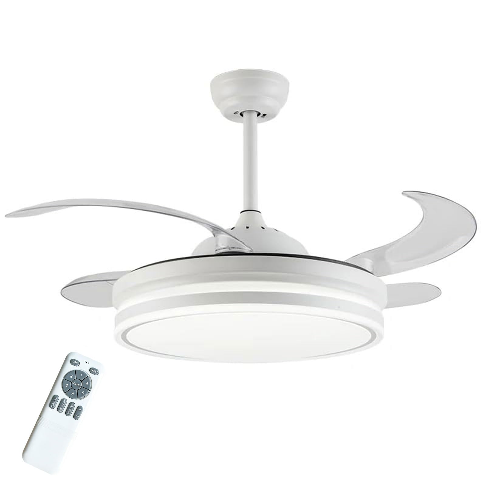 Ventilateur de plafond rétractable blanc 48 pouces avec télécommande pour salon moderne - 8