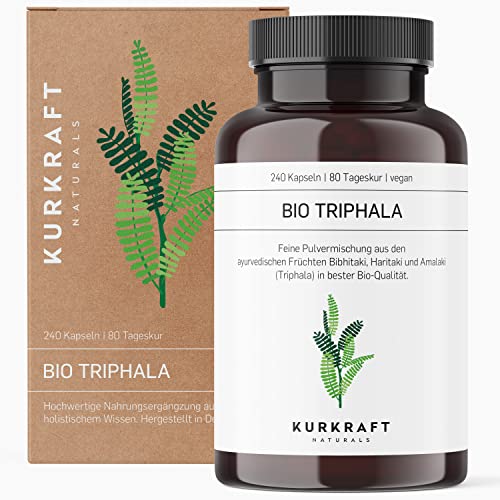 Kurkraft® Bio Triphala (240 Kapseln) - TÜV-Laborgeprüft - 500mg - Original ayurvedisch aus dem Perikarp - in Bio-Qualität - Vegan & Naturbelassen - Sorgfältig in Deutschland produziert Cover