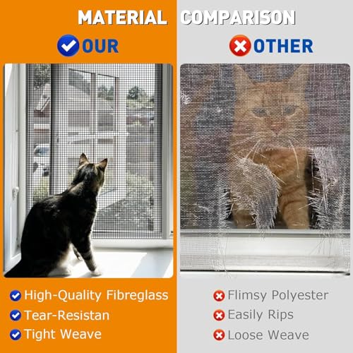 HOSAUD Flammhemmend Fliegengitter Fenster, Glasfasermaterial,250x120cm, Extra stark Katzensicher Fliegennetz DIY Ersatz für Fenster Balkontür Schwarz