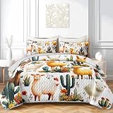 QOOMO Cute Alpaca Kids Quilt Set Full Queen Size, 3 Pieces Kawaii Llama Animals Printed Bedspreads Coverlet Set, Soft Microfiber Lightweight Farmhouse Bedding Set with 2 Pillowcases for All Season
