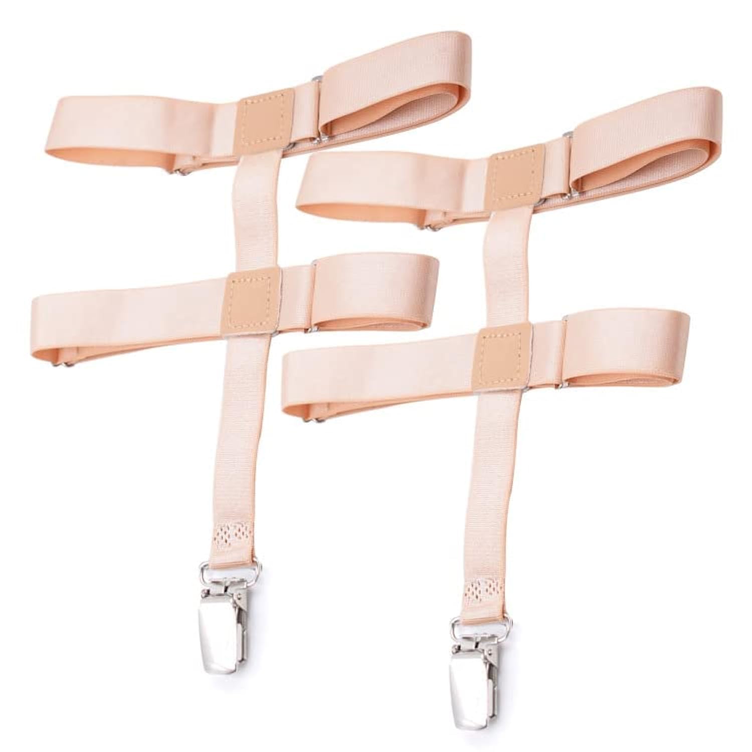 Wannge Women's B-Beige Adjustable Thigh Garter, Elastic Leg Garter With Clips Punk Gothic Garters For Thigh High Socks, 1 Pair