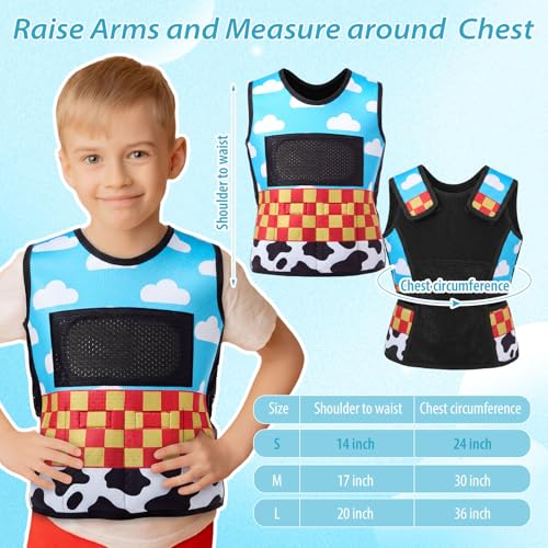 Image of Janmercy Weighted Vest for Kids Ages 4 to 7 and Ages 8+ Boy Girl Adjustable Breathable Compression Vest for Processing Issue (Animated Style,Small,Denim Blue,Beige)