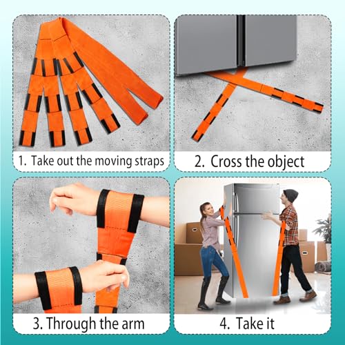 Image of Moving Straps Upgrade Width, 2-Person Lifting and Moving System with Cotton Gloves, Lifting Wrist Straps for Moving Appliances, Furniture, Support up to 800lbs