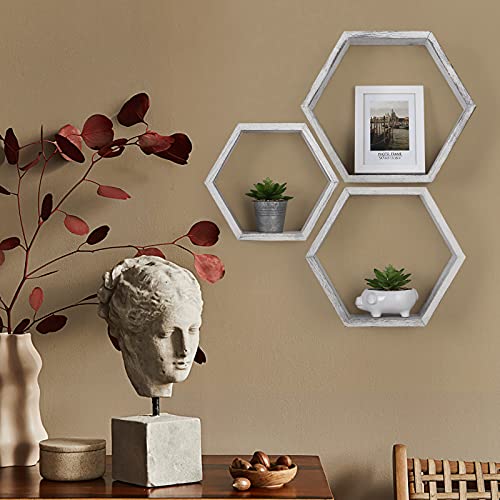 SEHERTIWY 3 Packs Hexagonal Floating Shelves, White Wood Farmhouse Storage Honeycomb Wall Shelf for Home Office by SEHERTIWY - Image 3