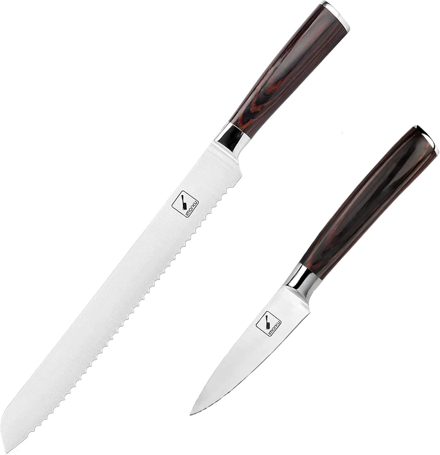 iMarku 10 Inch Bread Knife and 3.5 Inch Paring Knife - Professional Grade, Ergonomic Pakkawood Handle, Perfect for Thanksgiving and Christmas Gifts