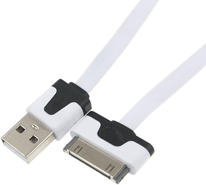 1m Flat Noodle Style White 30-pin USB 2.0 Sync Data Charging Charger Cable Cord Adapter For iPad 2 1 iPhone 4 4th 4s 3gs iPod Touch 4 Classic Nano