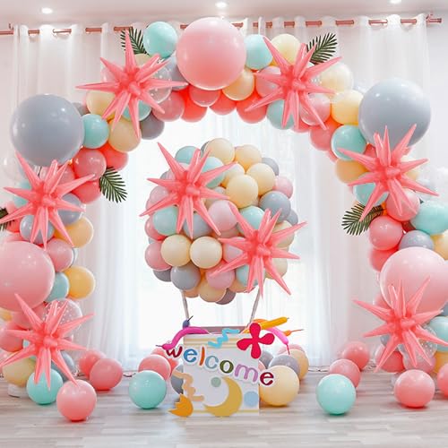 Image of TONIFUL 4 Pcs Explosion Star Balloons Nude Pink Foil Balloon Party Decor | 22 Inch Large Mylar Star Balloon for Girls Women Birthday Wedding Bridal Shower Baby Shower Anniversary Photo Booth Supplies