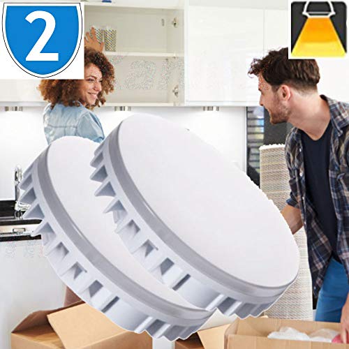 Manningham Lighting 9W GX53 LED Light Disc Light Bulb Under Cabinet Kitchen Shelf Cupboard CFL Replacement 600lm Lumen Warm White 3000K Energy Saving Frosted Bulbs (2X)