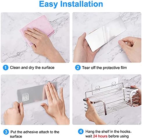 Yougai 3pcs Set Shower Caddy without Drilling Shelves Wall Shelf Shower Shelf Soap Dish Stainless Steel with 5 Hooks,Bathroom Shelf with 4 Adhesive Surfaces for Shower Storage Bathroom Shelf