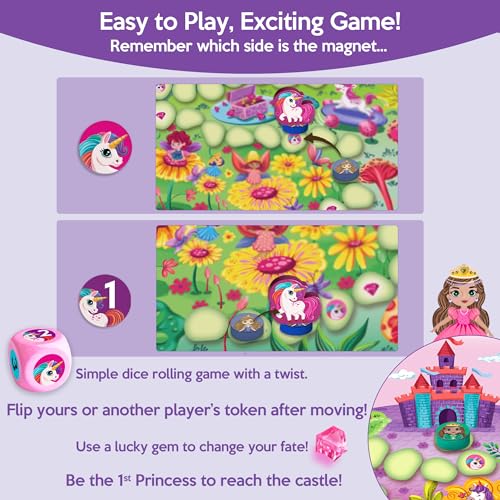 Image of Chalk & Chuckles Princess Race Board Game for Kids with Magnetic Twist, Unicorn Toys for Kids, Fun Strategy & Memory Game, Gift for Girls & Boys Ages 3, 4, 5, 6, 7, 8 Years, 2-4 Players