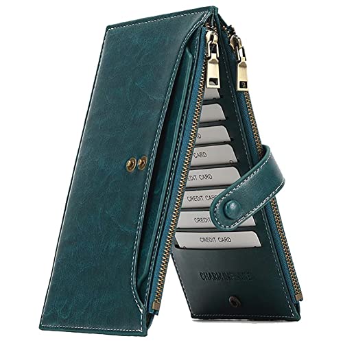 Slim Wallet for Women RFID Blocking Multi Credit Card Holder Vintage Clutch Purse Anti-Theft Travel Phone Purse Wallet, Dark Green, One Size