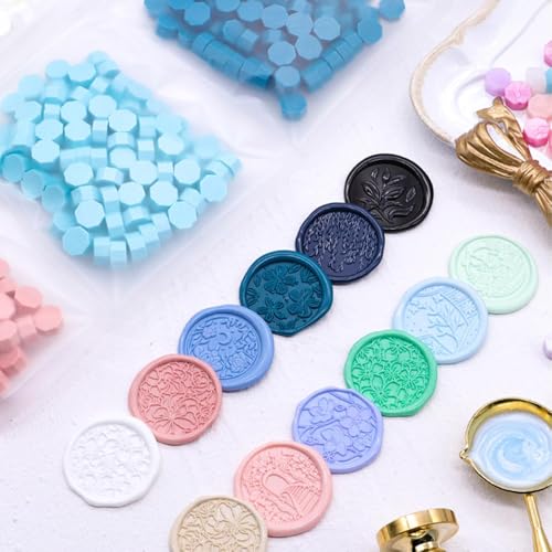 Image of 600pcs Metallic Wax Seal Beads,6 Assorted Metallic Color Sealing Wax Beads Ideal for Wax Seal Stamp Wedding Letter Envelope Decor Wine Bottle Wax Sealing (Blue Series)