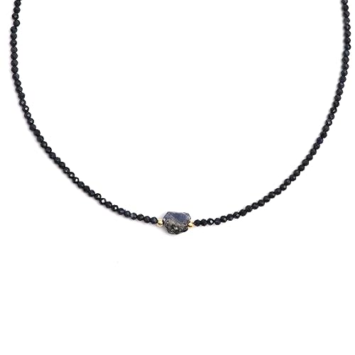 Blue Sapphire Beaded Gemstone Choker Necklace,Faceted Beads With Raw, Birthstone Necklace, Energy Healing Crystal, Gift For Her, 925 Sterling Silver