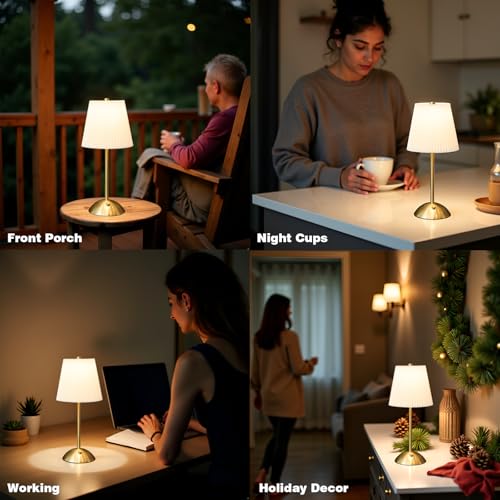 Image of Cordless Rechargeable Table Lamp, 3-Color Touch Light, Antique Brass, Gift