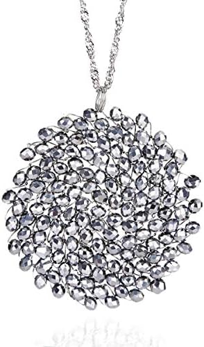 Niumike Handmade Crystal Circle Pendant Necklace for Women Disc Long Statement Necklaces with Box