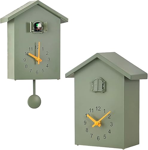 Reloj de cuco de cuco con quimero y péndulo, voz de pájaro natural o llamada de cuco, reloj Coo Coo para arte de pared, hogar, sala de estar,