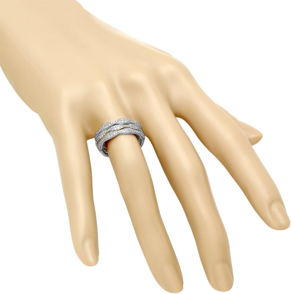 Dazzlingrock Collection 0.70 Ctw Designer 14K White & Two Tone White Natural Diamond Wedding Stackable 3 Pcs Band, Yellow Real Solid Gold