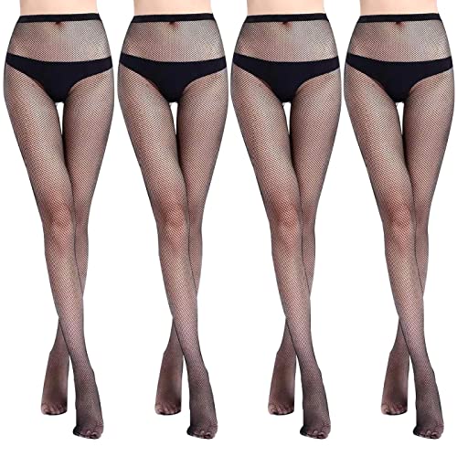 WOOKIT 4 Pares Medias De Rejilla Sexy Cruzada Medias De Red Pantimedias De Malla Para Mujeres Fishnet Tights Negro-4PCS-Mini Malla Cover