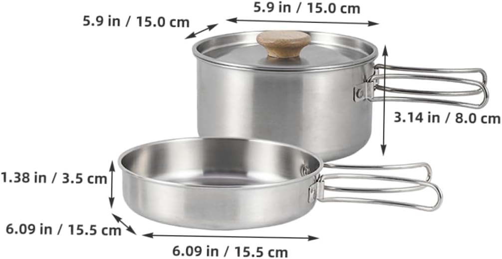 YARNOW Camping Pans Set of Multi-Function Folding Handle Pot Stainless Steel Camping Cookware Outdoor Frying Pan Portable Pot