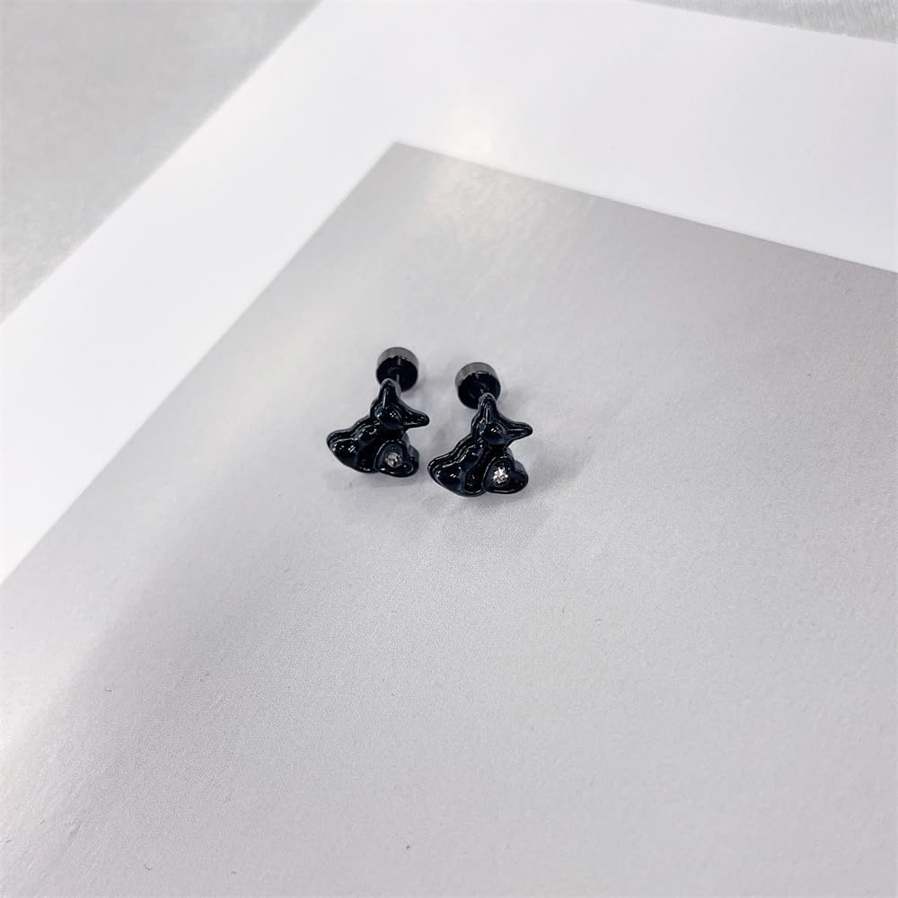 18g Black Cat Small Stud Earrings for Women Cute Stainless Steel Animal CZ Heart Flat Screw Back Catilage Piercing Sleeper Studs Hypoallergenic Fashion Jewelry for Daughter Her - Image 4