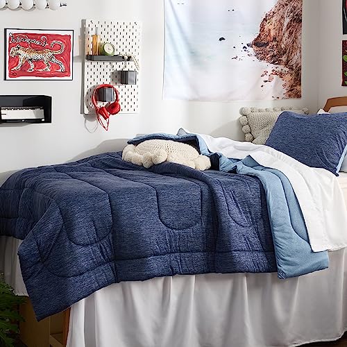 Image of Bedsure Twin /Twin XL Comforter Set - Navy Blue Soft Bedding for All Seasons, Cationic Dyed Bed Set, 2 Pieces, 1 Twin Size Comforter and 1 Pillow Sham
