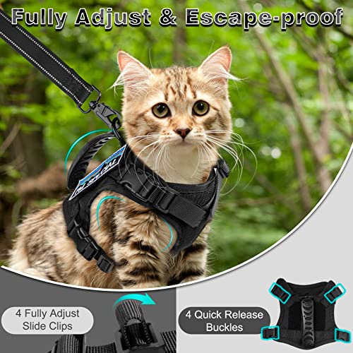 Nanappice Tactical Cat Harness And Leash For Walking Esacpe Proof,Adjustable Soft Mesh Large Cat Vest With Rubber Handle Easy To Control,Molle Pathes Black #TOP2