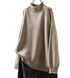 [Muzly] ニット セーター レディース ざっくりニット ハイネック トップス ゆったり カジュアル 厚手 秋冬 (JP, アルファベット, Free Size, カーキ)