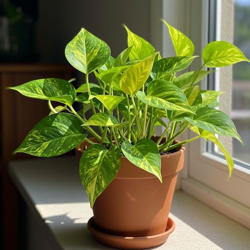 Live Money Plant, Indoor Potted Epipremnum Aureum with Variegated...