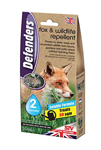 Image of 2 X Defenders Fox and Wildlife Repellent (Humane Fox, Rabbit and Bird Deterrent, Treats up to 50 sq m, Use on Lawns, Gardens, Flowerbeds and Patio Areas) - 2 x 50 g Sachets
