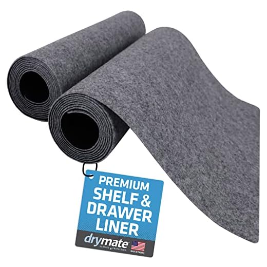 Drymate Premium Luxury Shelf & Drawer Liner, Thick Cushioned Fabric, Non-Adhesive, Absorbent, Waterproof, Slip-Resistant, Liners for Kitchen Cabinets, Cupboards (USA Made)(12”x59”)(2-Pack)(Light Grey)