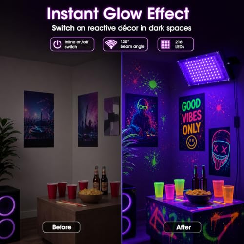 Image of QWORK 100W UV Black Light Flood Lights - 2 Pack, IP65 Waterproof Stage Lighting for Glow Party Halloween Body Paint Neon Fluorescent Poster Indoor Outdoor Use