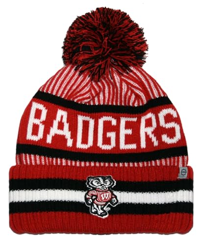 NCAA Campus Apparel for Men & Women - Wisconsin Badgers Red - Knit Pompom Cuffed Logo Beanie Hat