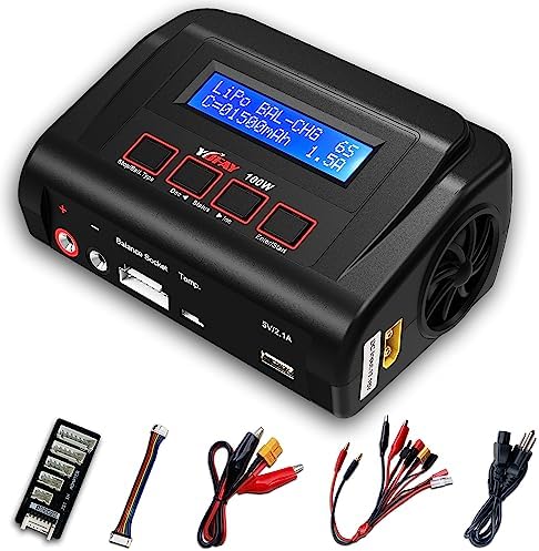 YUFAY RC Battery Charger AC/DC 100W Lipo Charger Lipo Battery Charger for 2S 3S-6S 7.4v 11.1v Lipo Battery Packs with TRX/Alligator Clip//XT60/T-Deans/Tamiya/JST/Futaba
