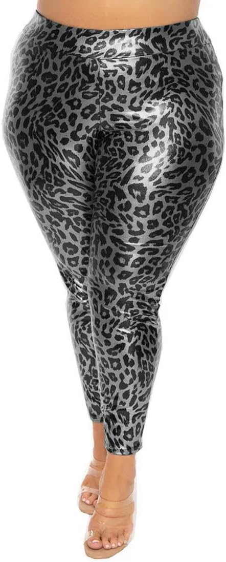 Plus Size Womens Leopard Print Leggings Stretch High Waist Fitness Trousers Punk Gothic Party Slim Pencil Clubwear