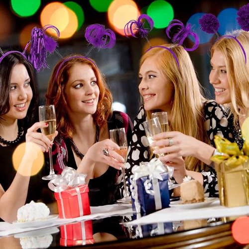 COCIDE 16Pcs Pom Pom Headbands Party Headbands Tinsel Wrapped Ponytails Headbopper Headwear for Birthday Festival (Purple) by COCIDE - Image 2