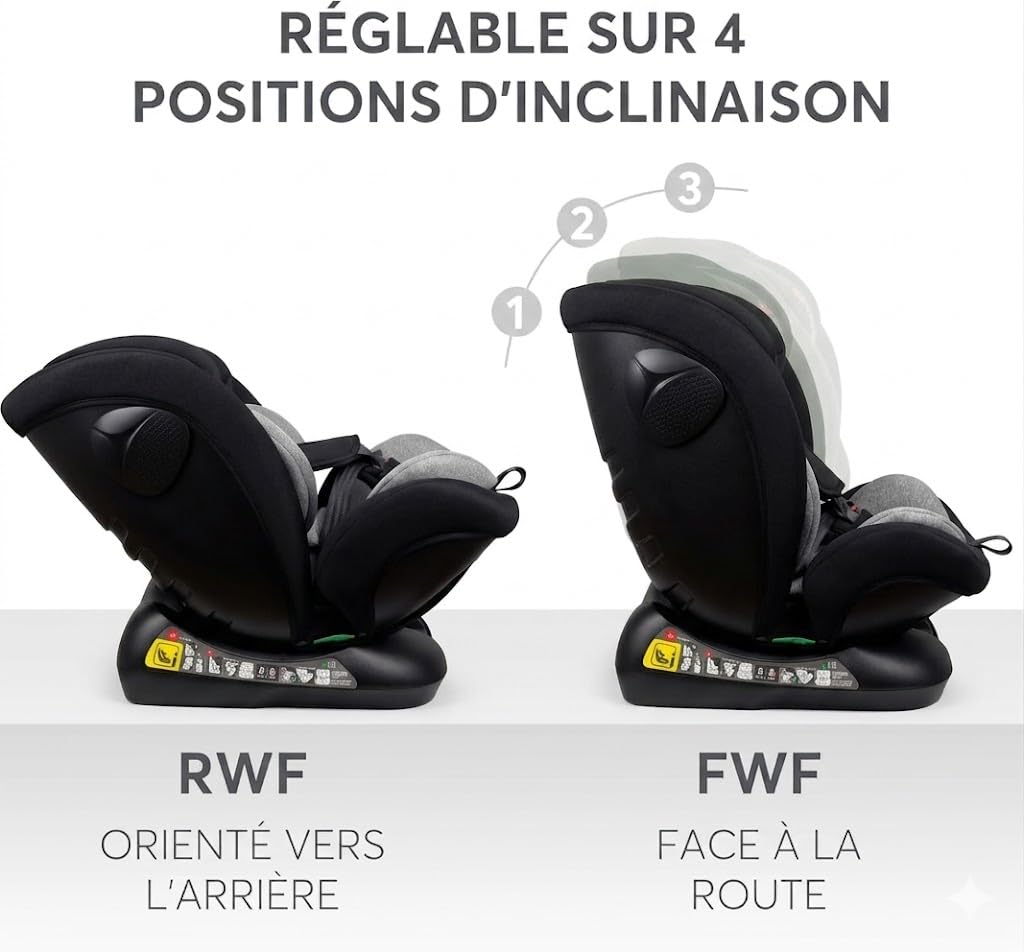 Nania Prato evol +, Siège auto enfant, I-Size, 40-150 cm, dos route jusqu'à 105cm, Evolutif naissance à 12 ans, Fixations ceinture de sécurité, Réglage de l'Appui-tête et de l'Inclinaison.