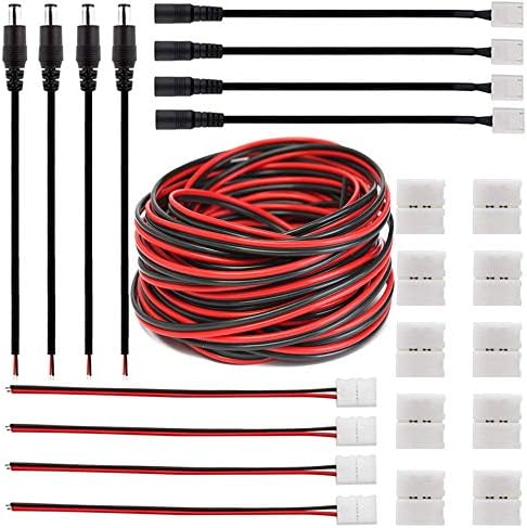 FSJEE 2Pin 8MM LED Connector Kit Includes 32.8ft 22AWG Extension Cable,8mm DC Adapter Connection Cable,Gapless Connectors for 3528/2835 LED Strip