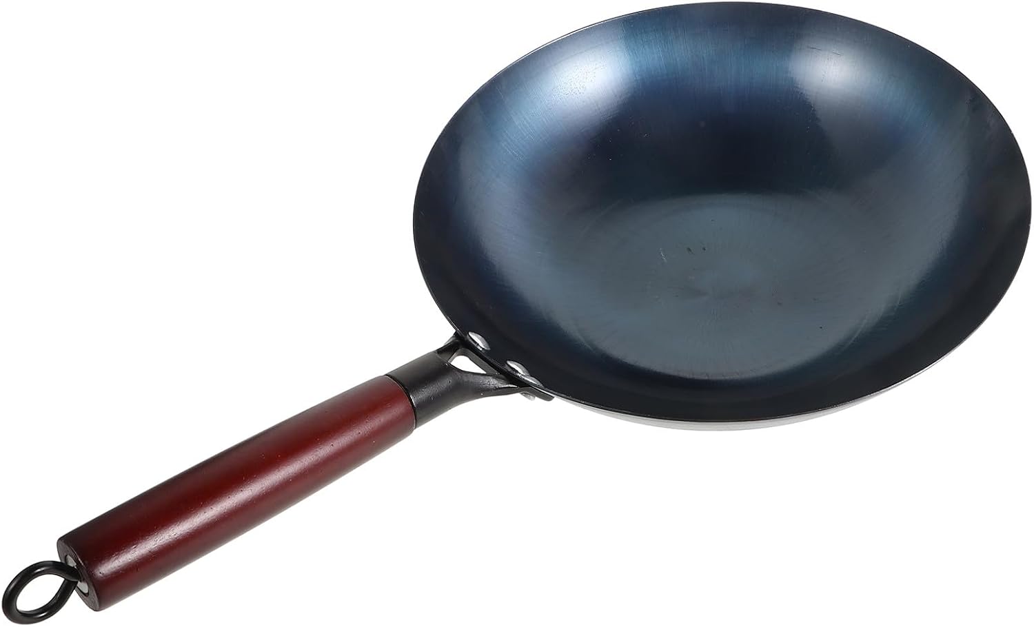 Iron Wok Pan 30cm round Bottom with Wood Handle, Non-coated Traditional Stir-fry Pan for Gas Stove Cooking, 1.5mm Thick Handcrafted Seasoned Cast Iron Cookware for Everyday Use