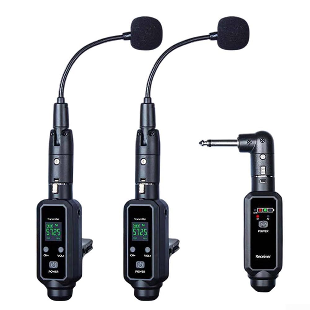 Micrófono inalámbrico recargable para flauta de trompeta de saxofón, sistema de micrófono de mano UHF con clip, reducción de ruido para escenario (1 en 2)