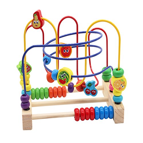 Nuheby Jouet Bois Boulier Labyrinthe Boulier Enfant Jeu Eveil Bebe Perles Bois avec Coloré Fruit Labyrinthe Jeu de Société Circuit Motricité Jouet Educatif Jouet Fille Garcon 3 4 5 Ans