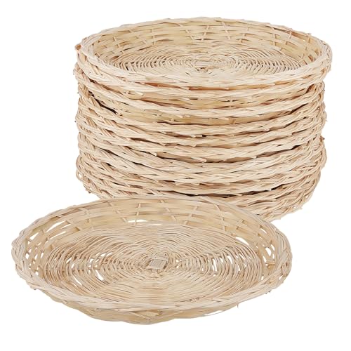 MANCHAP 12 PCS 10 inch Bamboo Paper Plate Holders Hand Weave Wicker Paper Plate Holder for Home Picnic Decorate Party