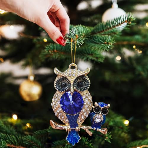 Owl Ornament, Owls Ornaments for Christmas Trees, Beautiful Handmade Metallic Ornament with Rhinestone, Christmas Ornaments for Kids, Girls - Owl Gifts for Women — view 3