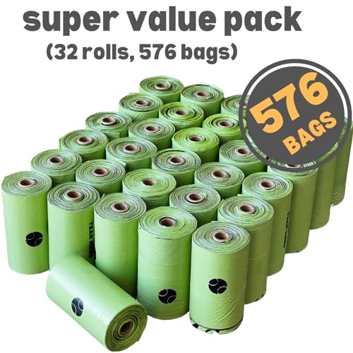 Image of Biodegradable Dog Poop Bags with Dispenser (576 Bags) Eco-friendly doggy poop Pickup Bags 32 Refill Rolls Eco Dog Waste Bags Cat Litter Clamps & Poop Bags (32 Rolls, Uscented)