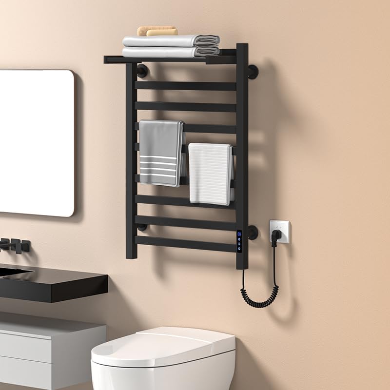 2 in 1 Towel Warmer Rack & Towel Rack Wall,10 Bars Electric Wall Mounted Heated Towel Racks for Bathroom,Timer & Temperature Multi-Level Adjustments with 10 Bars for Bathroom Shower Hot Tub(Black)